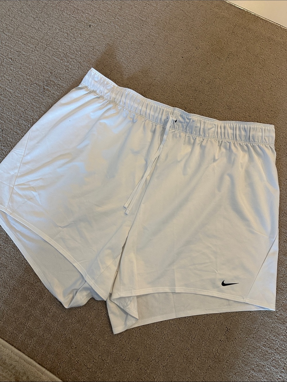 Nike women’s White Athletic Running Shorts with Black Swoosh